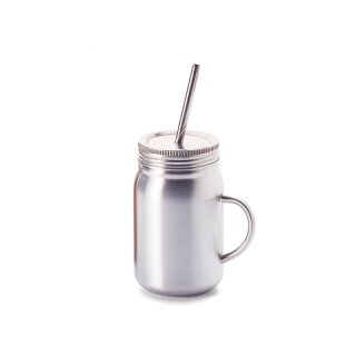 Becher "Sam" Edelstahl mit Trinkhalm und Schraubdeckel, Inhalt: 0,55 l
